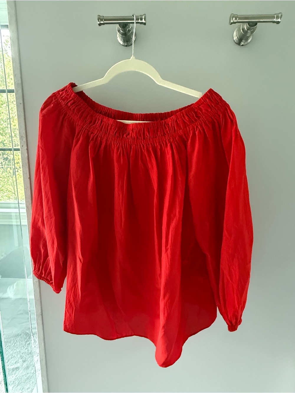 AG Adriano Goldschmied Red Off-the-Shoulder Peasant Blouse
